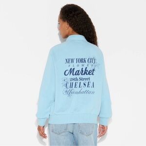 Zoe + Liv Light Blue Embroidered NYC Flower Market Collar Graphic Sweatshirt NWT